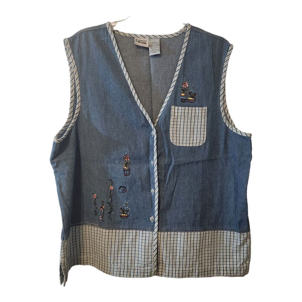 Capacity Womens 1X Floral Plaid Vintage 90's Cottage Core Granny Core Vest